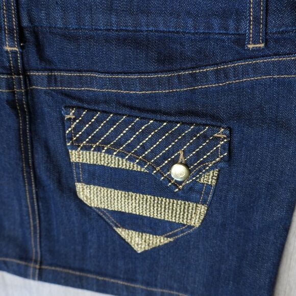 Anisette Denim Jean Mini Skirt NEW Y2K Flap Pockets Snap Button 32" Stretch - Picture 3 of 6